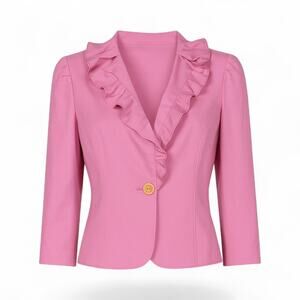 Valentino‎ Roma Spa Size 10 Ruffled Front Blazer Jacket Hot Pink Barbiecore Y2K